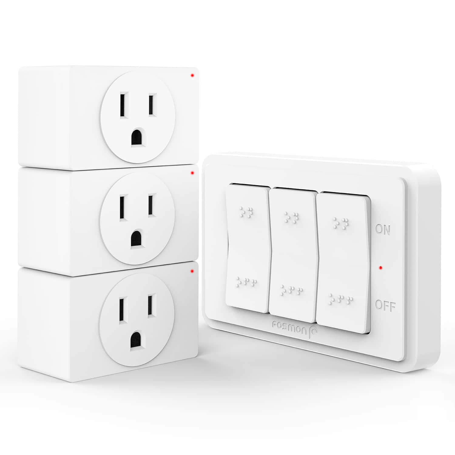 Fosmon - 3 Pack Remote Control Outlet with 3x On Off Switch, [ETL Listed] Electrical Power Plug Adapter, 80FT Wireless Outlet - White