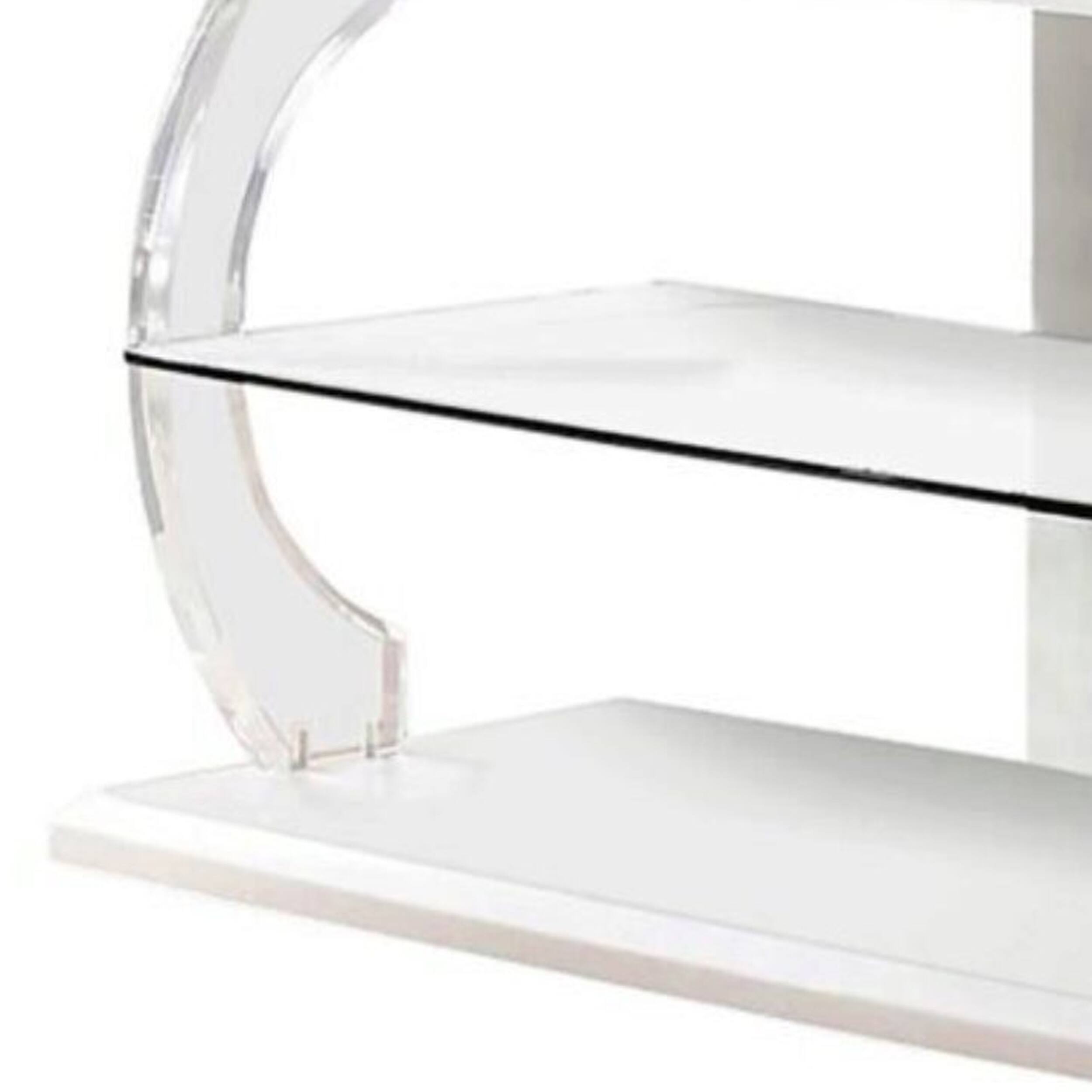 Alt View 3. Manhattan Lane - 60" Wooden TV Stand With Spacious Glass Shelf - White And Clear.