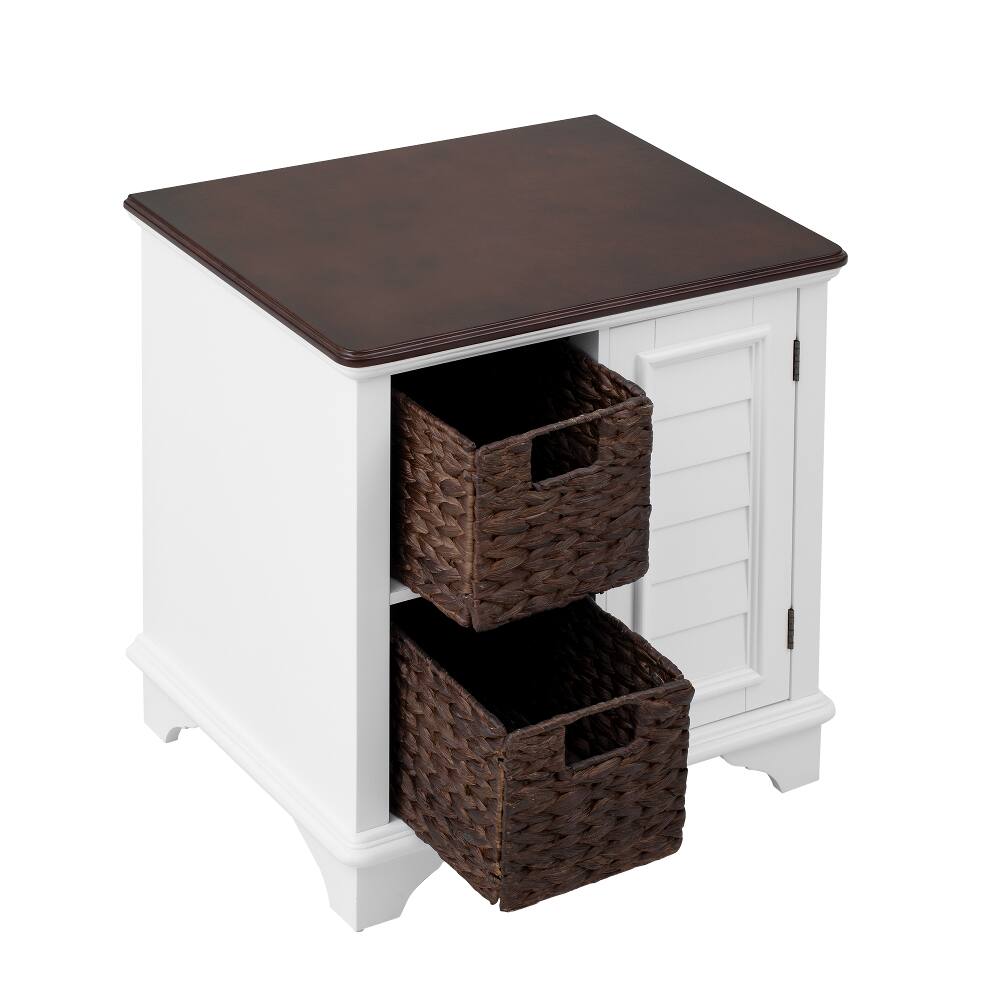 Alt View 6. Loheer - Loheer American Style End Table with Woven Baskets Shutter Style Side Table Solid Wood Base Storage Shelf - White.