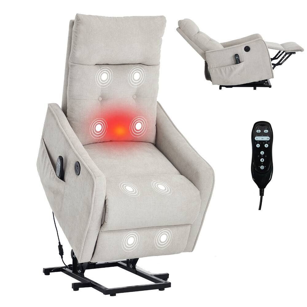 Alt View 7. Ropilly - Ropilly Beige Chenille Massage Chair, Power Lift Recliner for Elderly with Lumbar Heat and USB Port - Beige.