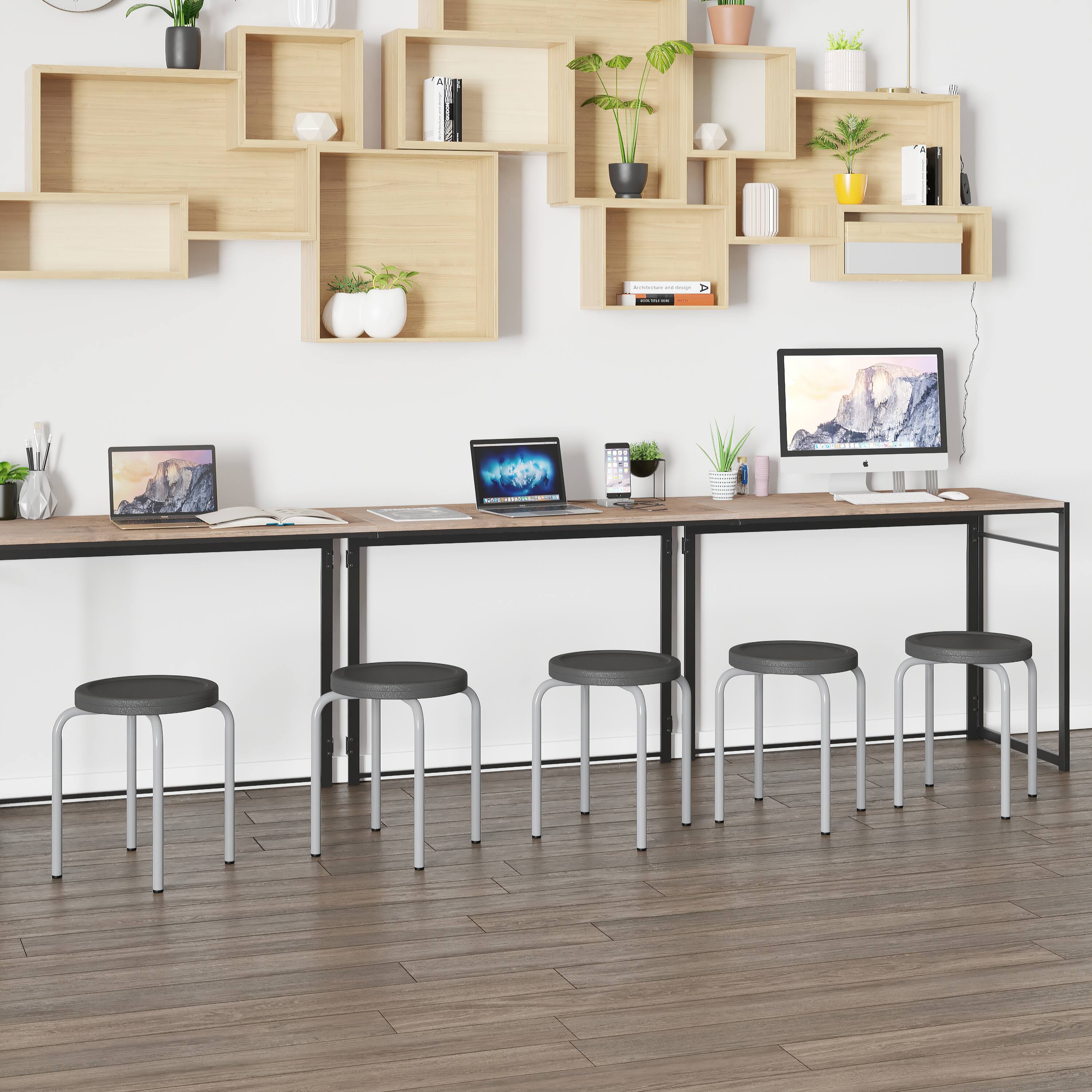 Alt View 2. Emma + Oliver - 5 Pack Stackable Stool with Silver Powder Coated Frame - Black.