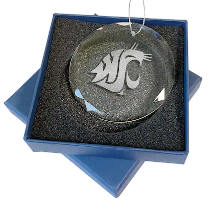 Front. The Memory Company - Washington State Cougars 3.25'' Laser Engraved Glass Ornament - Multicolor.