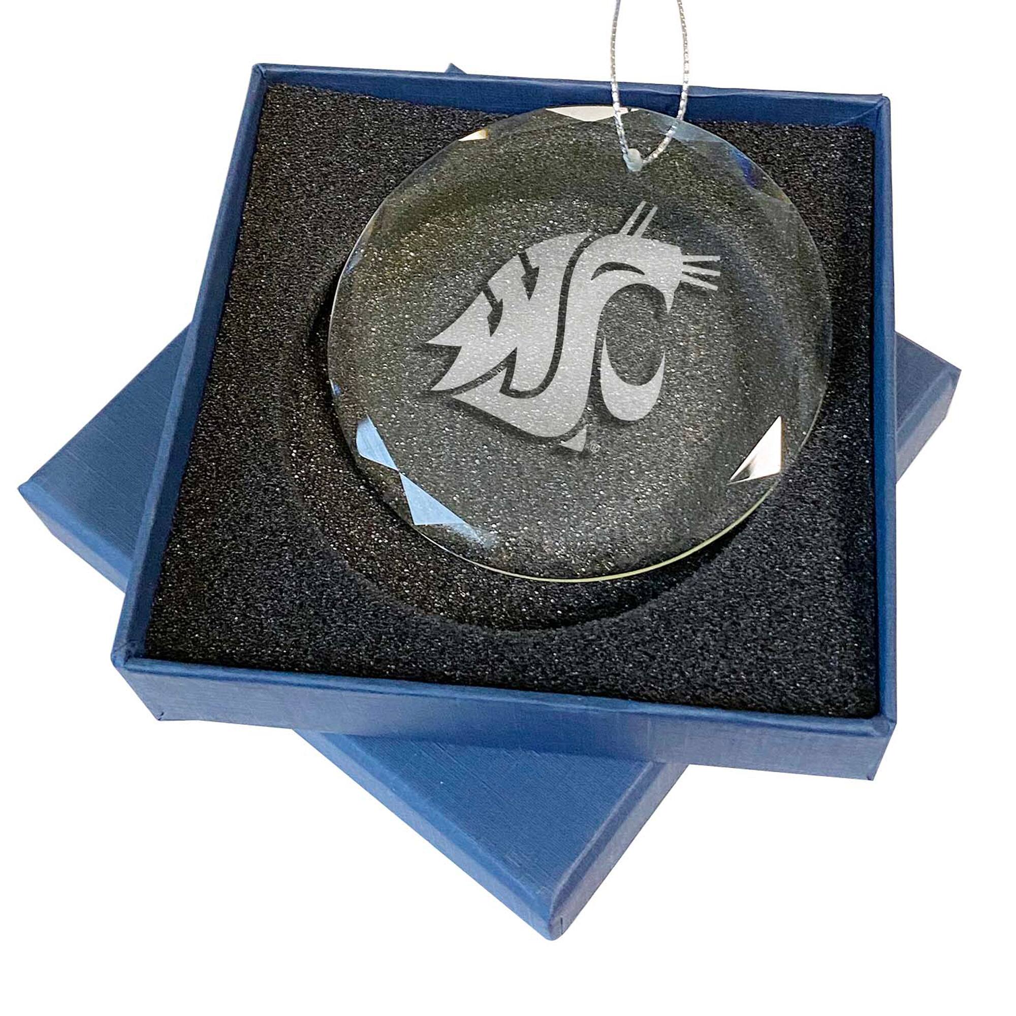 Front. The Memory Company - Washington State Cougars 3.25'' Laser Engraved Glass Ornament - Multicolor.