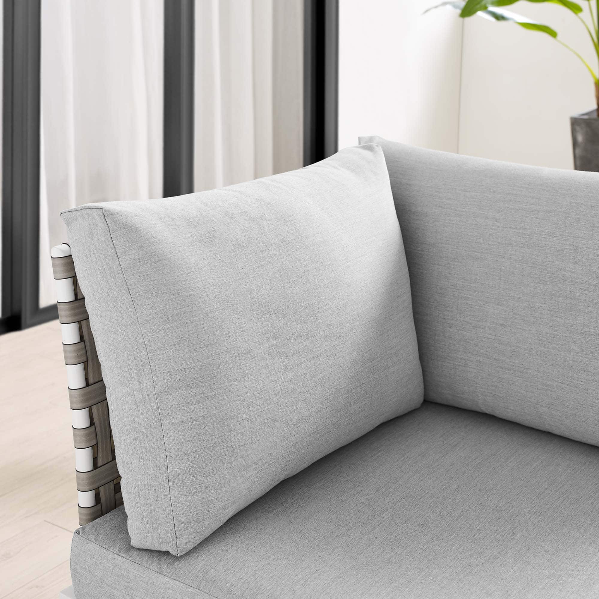 Back. Modway - Harmony Sunbrella® Basket Weave Outdoor Aluminum Corner Chair by Modway - Tan Gray.