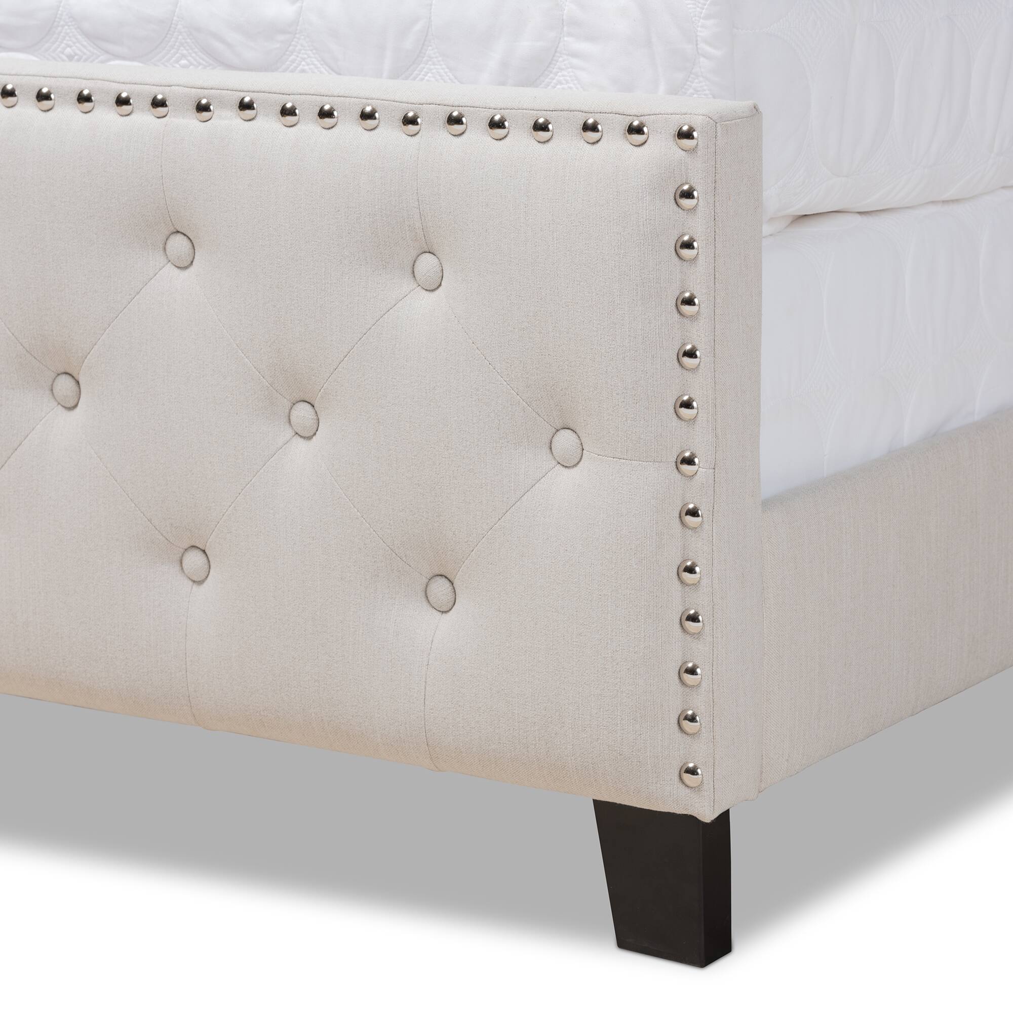 Alt View 1. Baxton Studio - Marion Modern Transitional Fabric Upholstered Button Tufted Panel Bed - Beige/Black.
