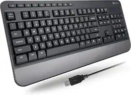 X9 - Wired Keyboard - Comfortable Typing - Ergonomic Full Size USB Keyboard with Wrist Rest, Number Pad, Multimedia - Black