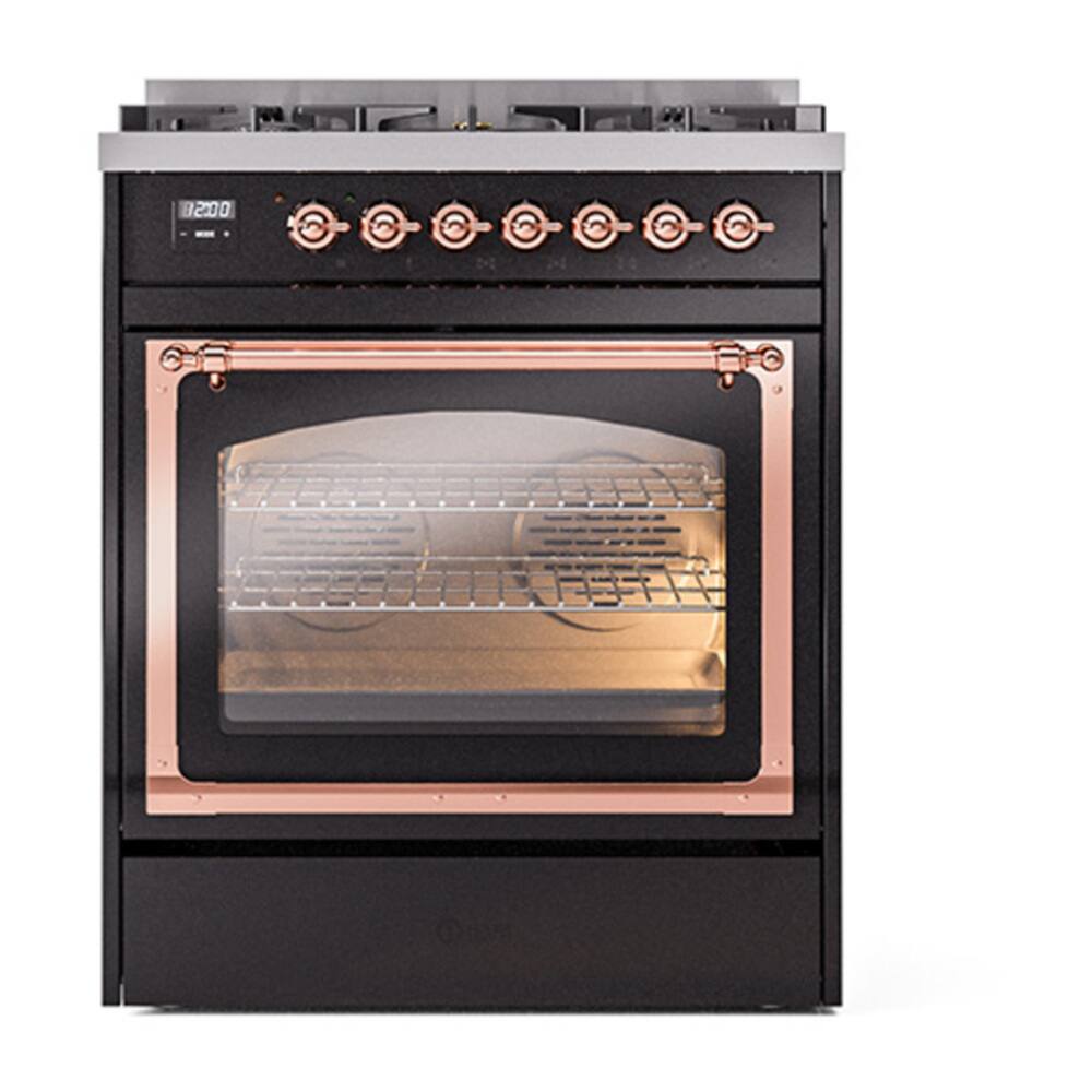 Alt View 4. ILVE - ILVE Nostalgie II Series 30 in. Dual Fuel Range with 5 Sealed Burners (Natural Gas, Copper Trim) - Glossy Black.