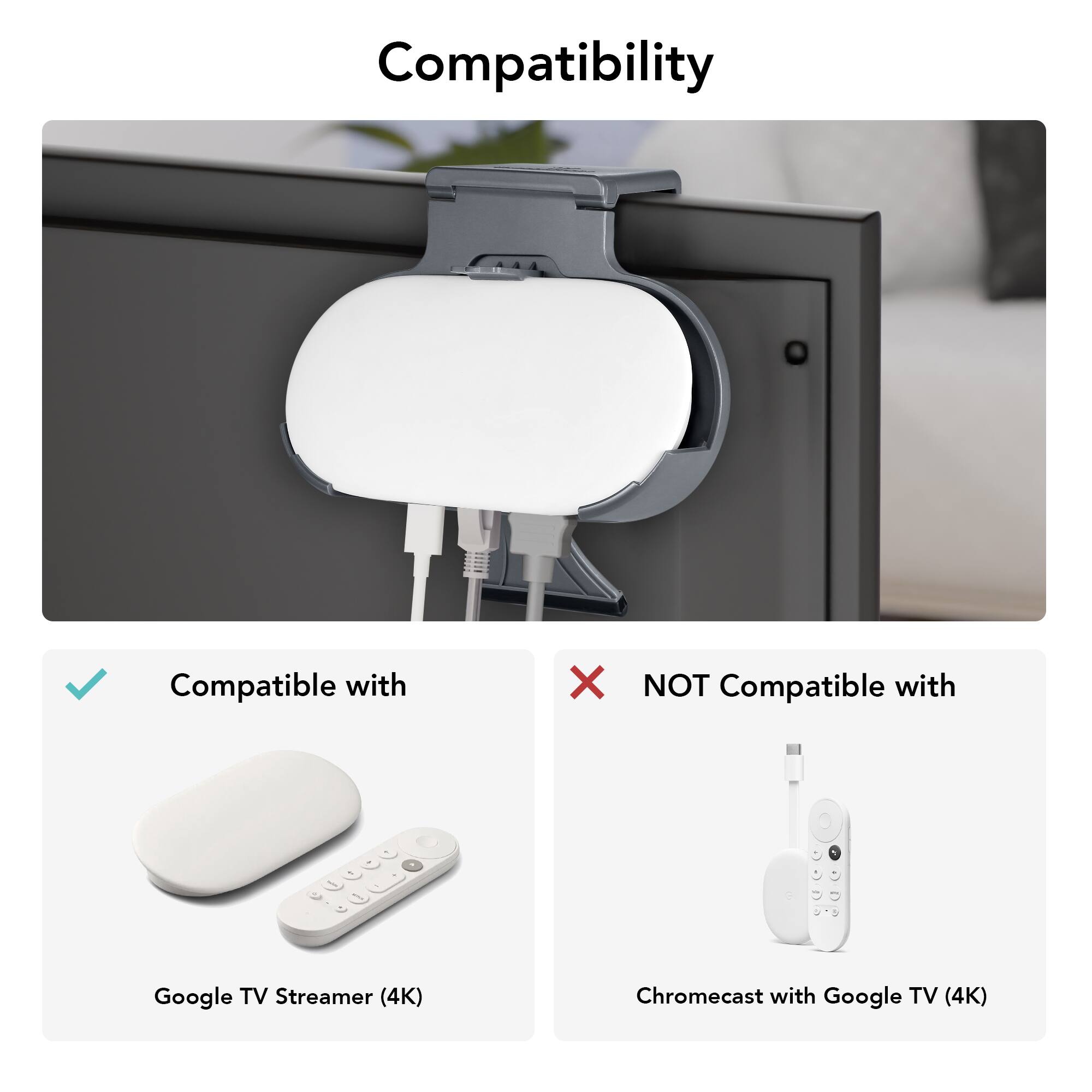 Wasserstein Clip Mount Holder for Google TV Streaming Box | Made