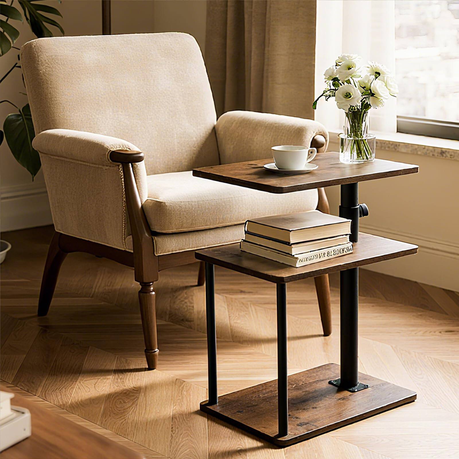 Alt View 3. Fabibe - Swivel Side Table For Couch Arm Height Adjustable C Shaped End Recliner Or Bed Tv Trays With Storage Shelf - Rich 1.