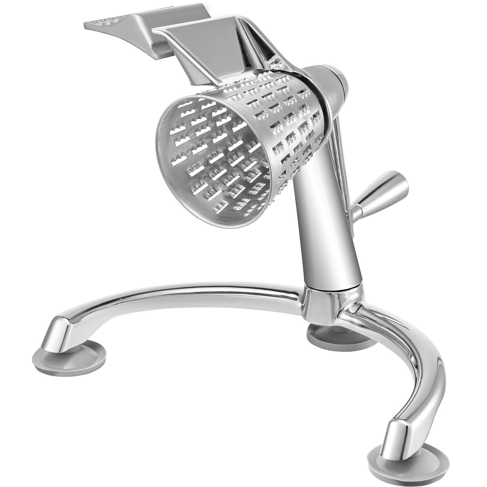 Alt View 4. VEVOR - Cheese Grater, Zinc Alloy Rotary Vegetable Mandoline, Manual Cheese Mandoline with 5 Stainless Steel Cutting Cones - Silver.