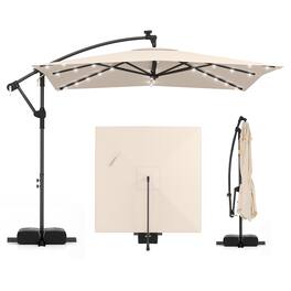 Costway - 8 x 8 FT Solar LED Offset Cantilever Patio Umbrella, Square Hanging Outdoor - Beige