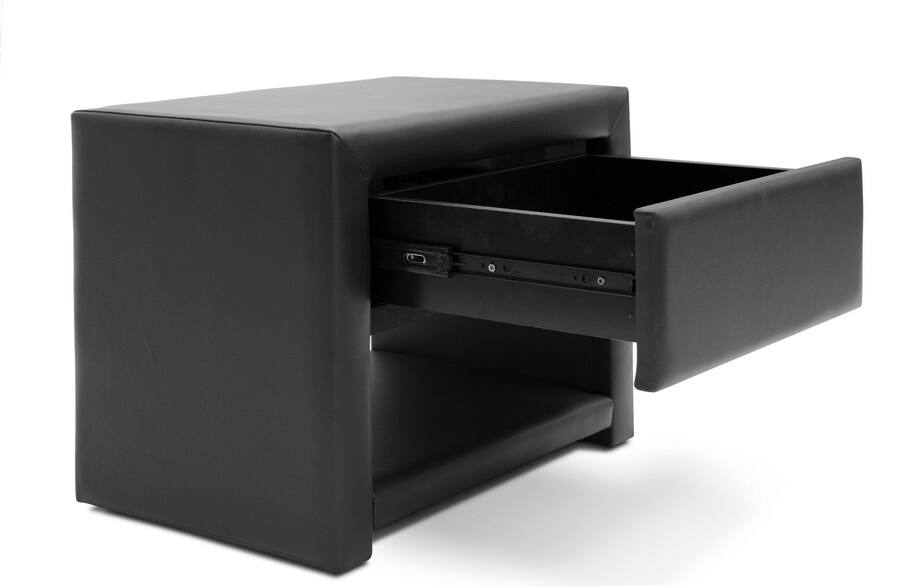 Angle. Baxton Studio - Massey Upholstered Modern Nightstand - Black.