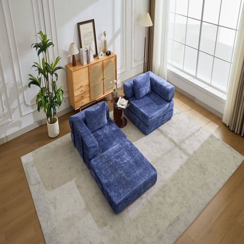 Alt View 9. Kadyn - Convertible Compression Sofa, Fixed-Frame Floor Bed with Boneless Chenille Sectional, Dark Blue - Blue.