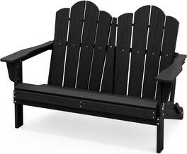 SERWALL - Folding Adirondack Bench, HDPE All-Weather, 660lbs Cap - Black