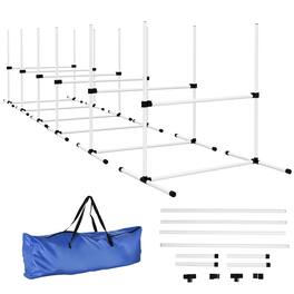 Pawhut - 6 Piece Dog Agility Equipment, Adjustable Height Jump Bars, Carry Bag, Displacing Top Bar - White