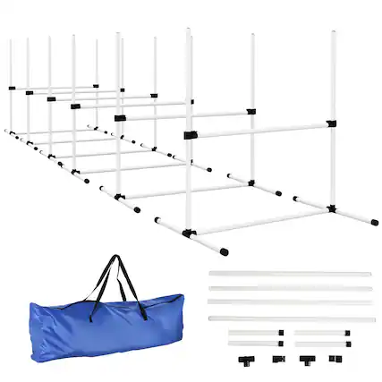 Front. Pawhut - 6 Piece Dog Agility Equipment, Adjustable Height Jump Bars, Carry Bag, Displacing Top Bar - White.