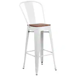Flash Furniture - Lily 30" High Metal Barstool with Back and Wood Seat - White