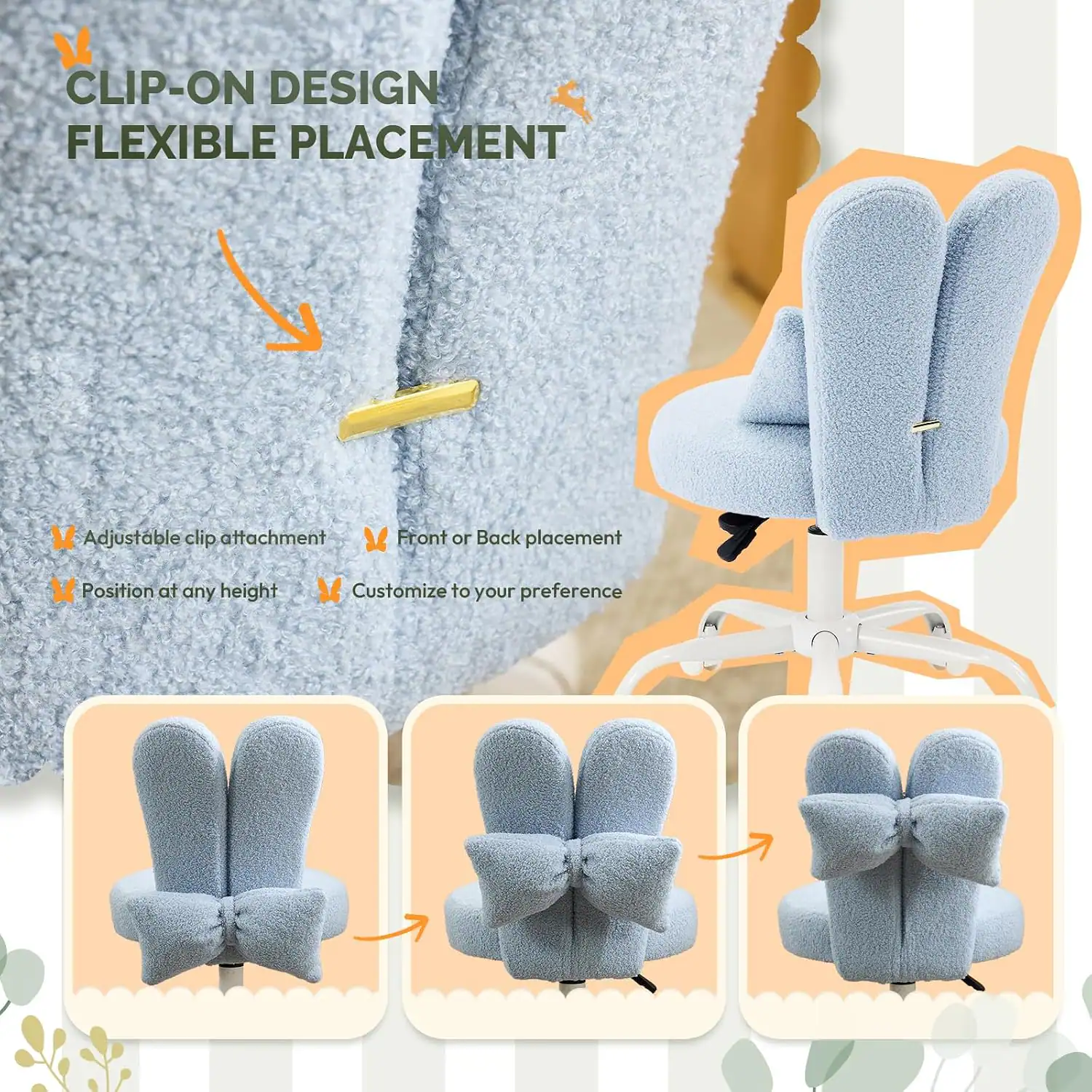 CLIP-ON DESIGN  
FLEXIBLE PLACEMENT  

Adjustable clip attachment  
Front or Back placement  
Position at any height  
Customize to your preference