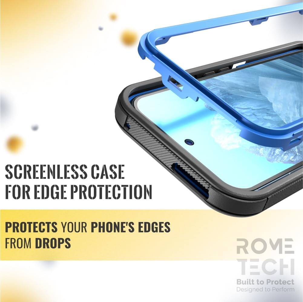 SCREENLESS CASE FOR EDGE PROTECTION  
PROTECTS YOUR PHONE'S EDGES FROM DROPS  

ROME TECH  
Built to Protect  
Designed to Perform