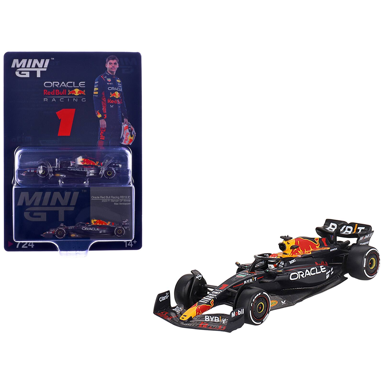 MINI GT  
ORACLE Red Bull Racing  
1  

Oracle Red Bull Racing RB19 #1  
2020 F1 Doha GP  
Max Verstappen  

724  
14+  

Claro-  
BYB  
AYAIT M bll  
BIAT  ROKT ORACLE