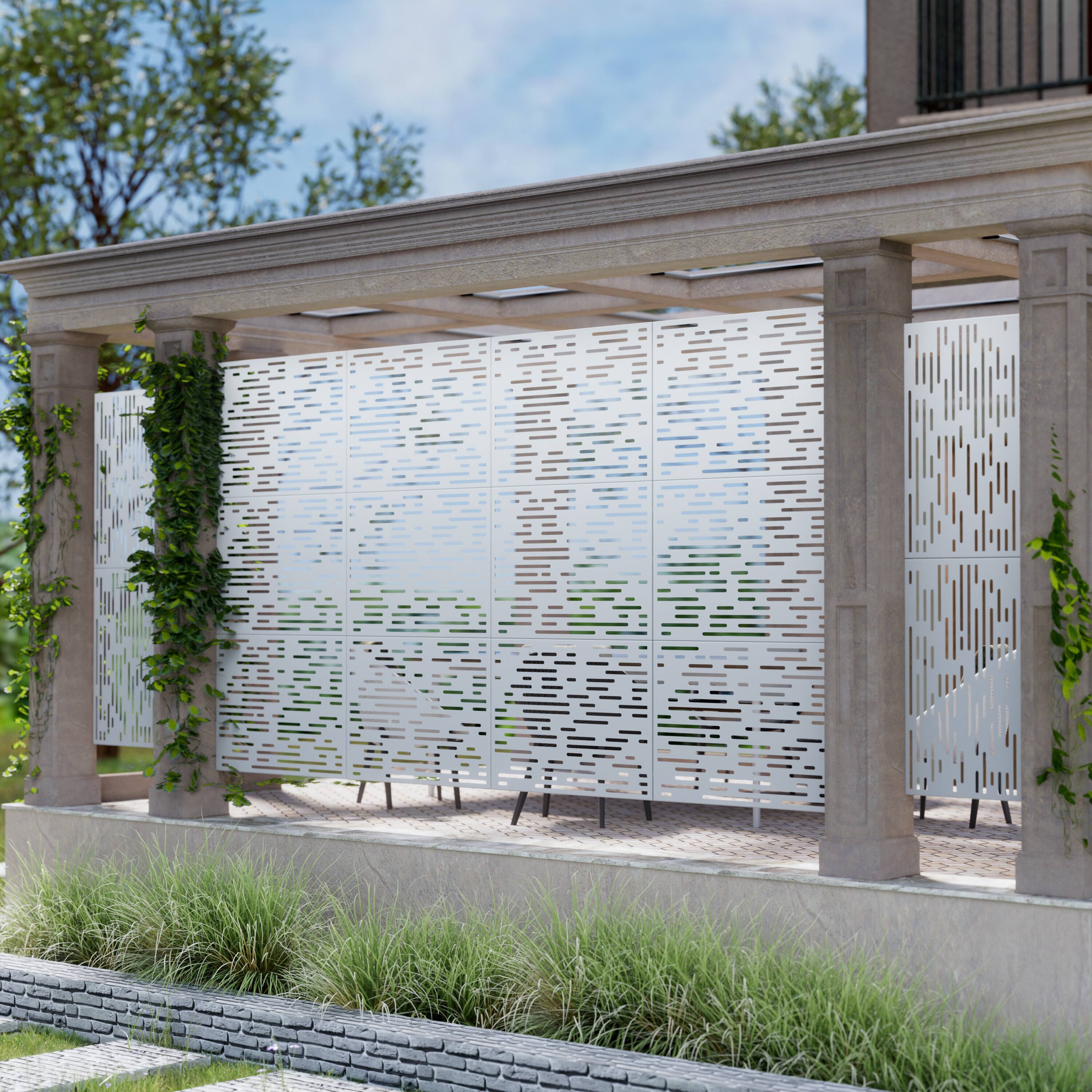 Alt View 2. PexFix - 72 in. x 35 in. Godfrey Pattern Metal Outdoor Privacy Screen & Panels, Freestanding Garden Divider Fence - White.