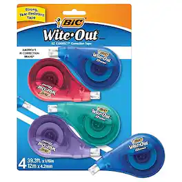BIC America - BIC Wite-Out Correction Tape, 4/Pack (50589) - White