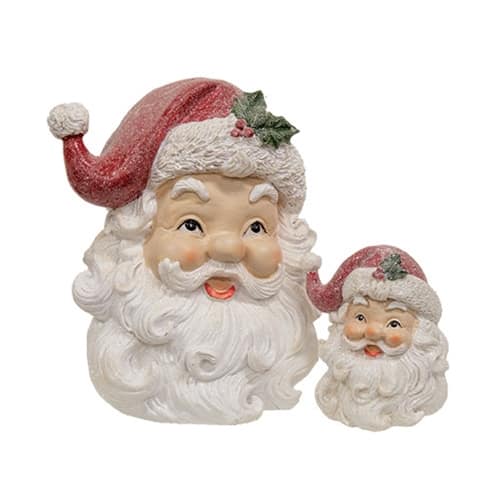 BreeBe - 2/Set - Resin Glitter Retro Santa Head Sitters - White, Red, Cream