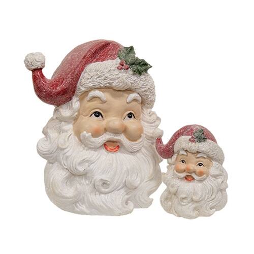 BreeBe - 2/Set - Resin Glitter Retro Santa Head Sitters - White, Red, Cream