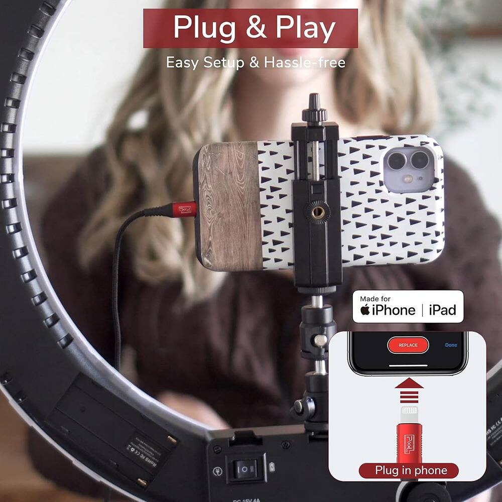 Back. MOSZAR LLC - MFi-Certified Mic for iPhone/iPad – Lightning Compatible, 5ft Cable, Vlogging & Streaming - Black.