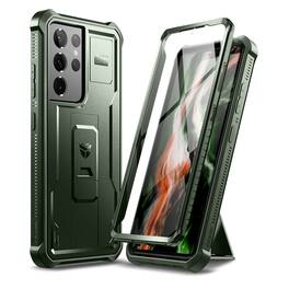 Dexnor - Case for Samsung Galaxy S21 Ultra with Screen Protector&Kickstand,Heavy Duty Military Grade Protection Shockproof Bumper - Army Green