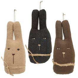 BreeBe - Fabric Rabbit Head Ornament 3 Asstd - Black, Brown, Cream