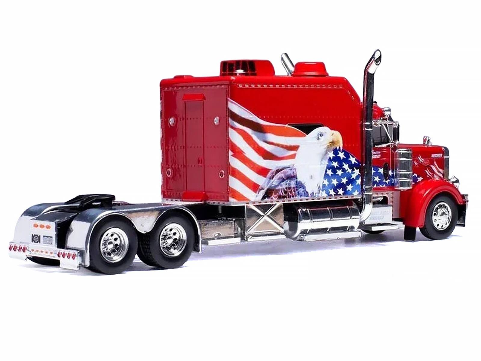 Alt View 2. IXO - 2002 Peterbilt 379 Custom Truck Tractor Red with Patriotic Graphics 1/64 Diecast Model by IXO Models.