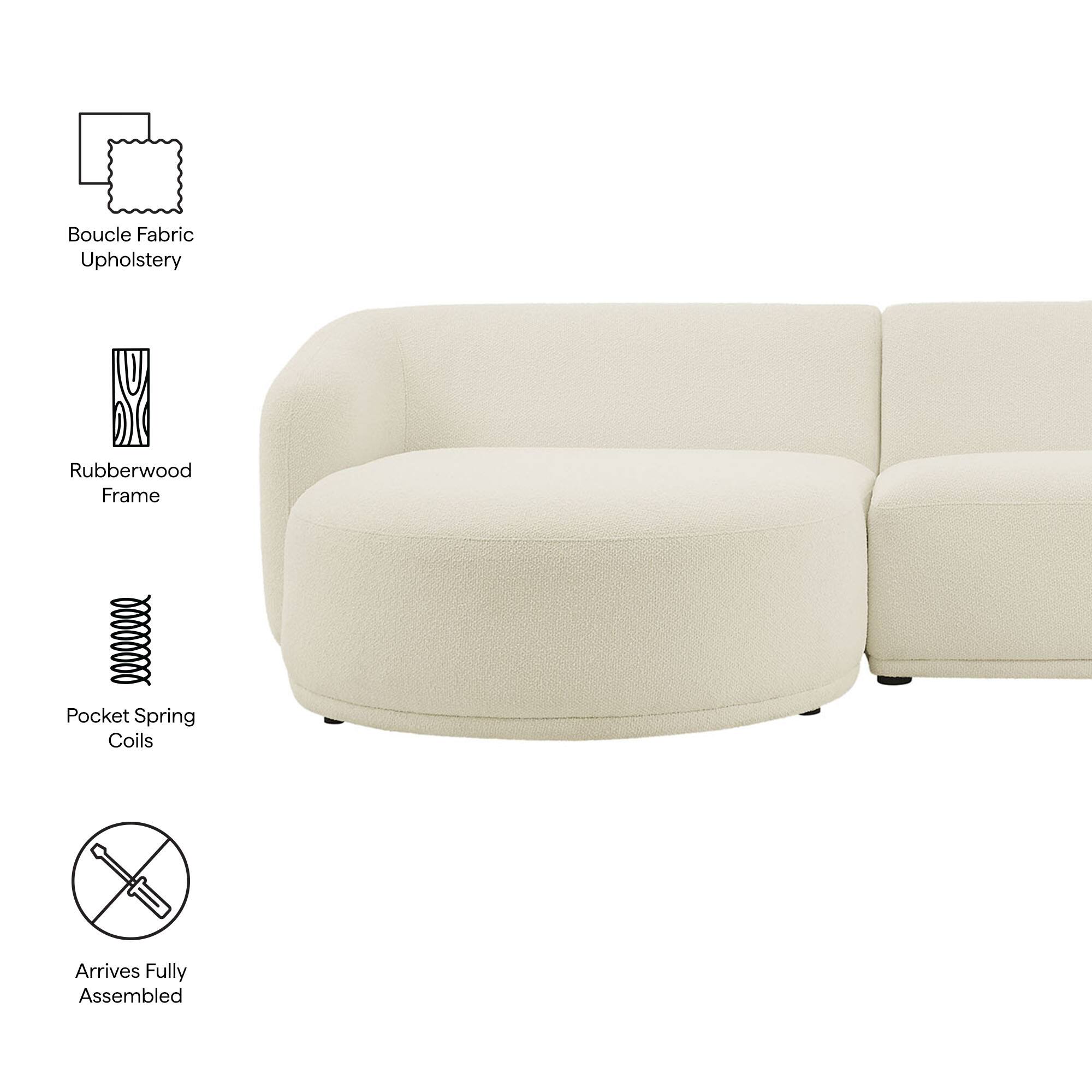 Boucle Fabric Upholstery  
Rubberwood Frame  
8000 Pocket Spring Coils  
Arrives Fully Assembled