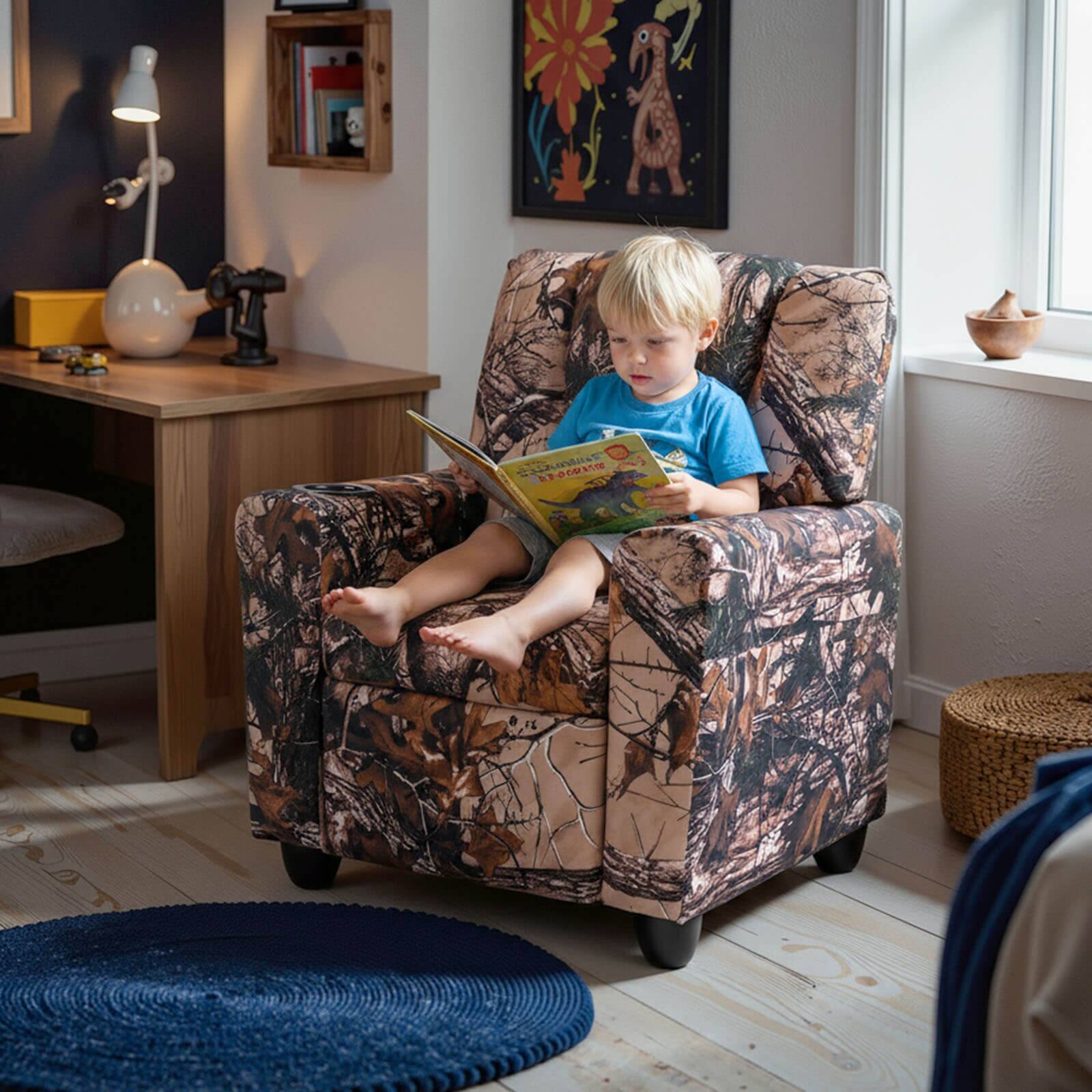 Alt View 3. Costway - Costway Kids Recliner with Cup Holder with Adjustable Backrest & Footrest for Boys & Girls - Camouflage.