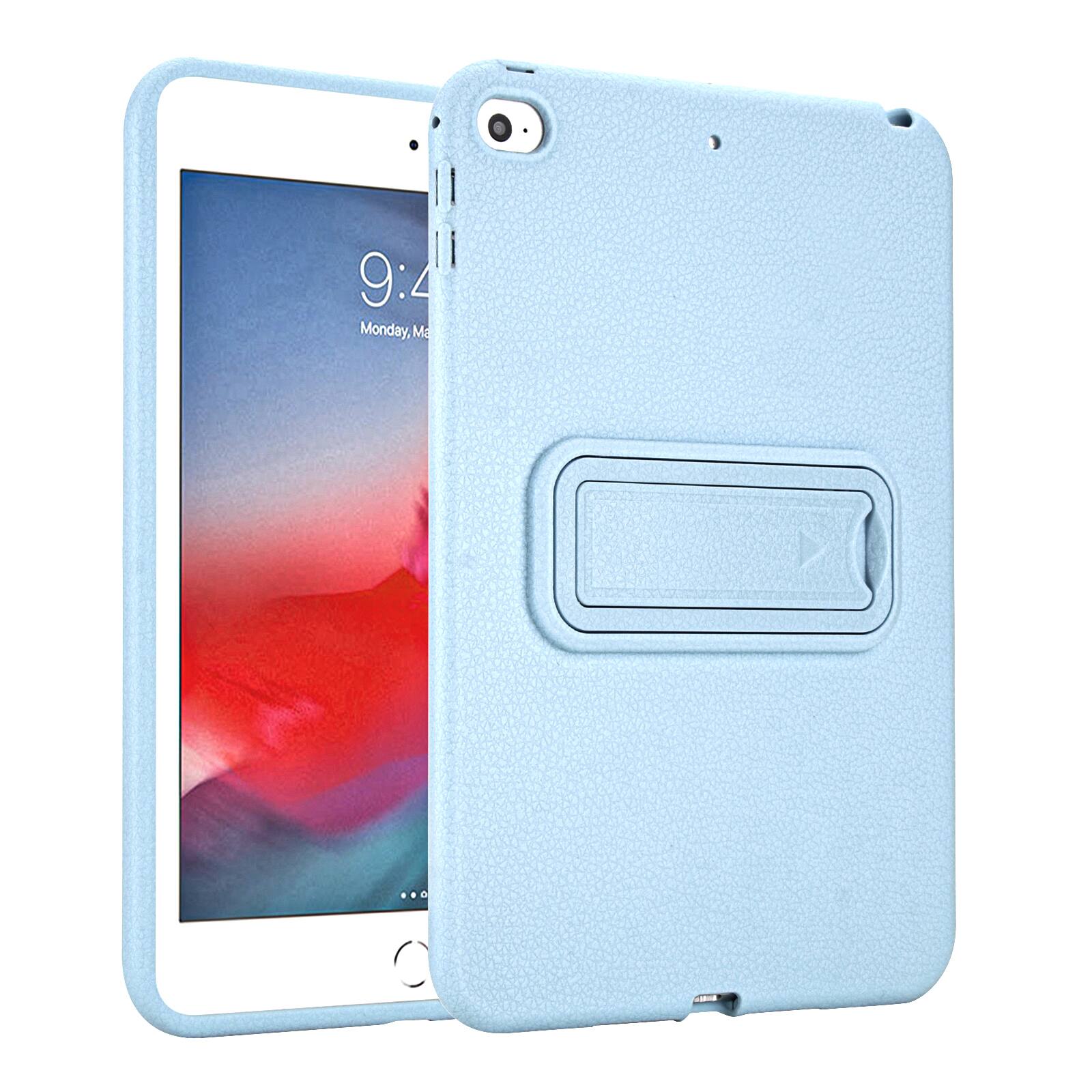 Angle. Dteck - Shockproof Case for Apple iPad mini (5th Generation) 2019, Slim Leather Texture Protective Cover with Folding Kickstand - Lightblue.