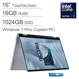Dell - 16 Plus 16" FHD+ 2-in-1 Touchscreen AI PC Laptop - Copilot+ PC - Intel Core Ultra 7 256V - 16GB RAM - 1TB SSD - Ice Blue