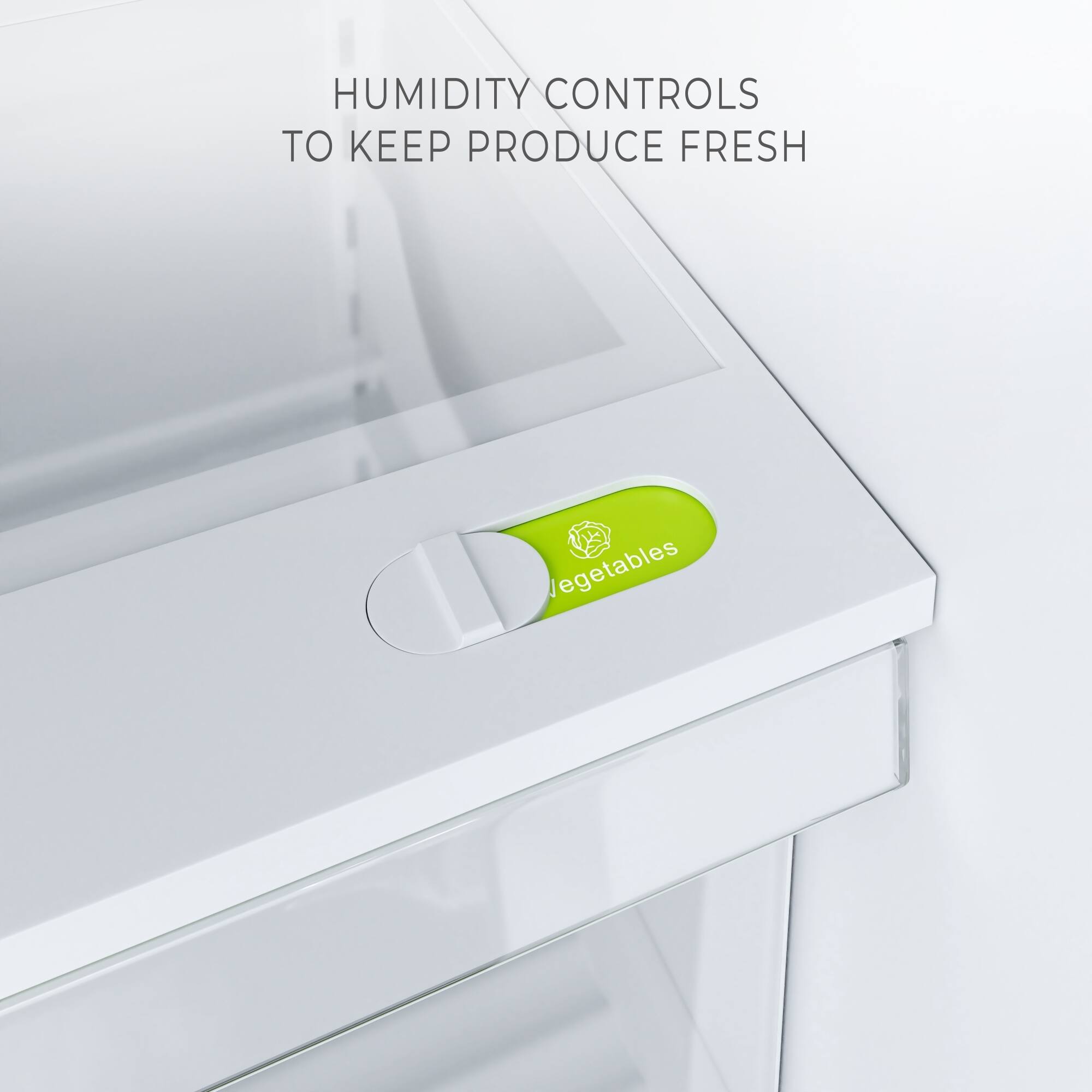 HUMIDITY CONTROLS TO KEEP PRODUCE FRESH. VEGETABLES.
