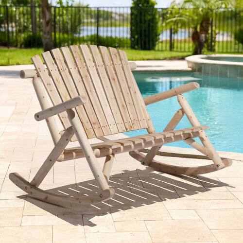 Alt View 8. Winado - 38in 1PC Wooden Rocking Chair Adirondack Rustic with High Back, Slatted Seat, Backrest for Outdoor Garden  Backyard - Natural.