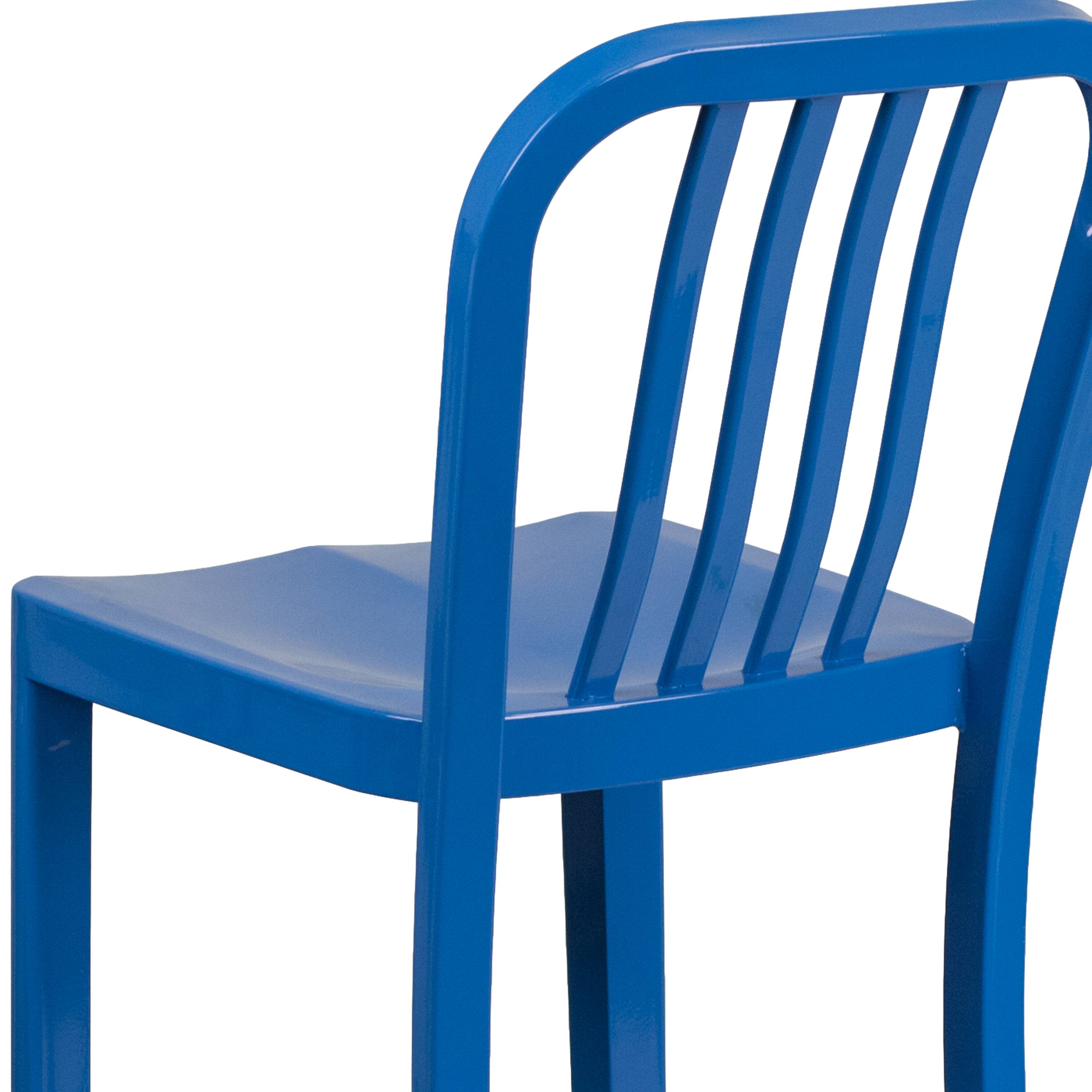 Alt View 9. Emma + Oliver - Commercial Grade 30"H Colorful Metal Indoor-Outdoor Vertical Slat Back Barstool - Blue.