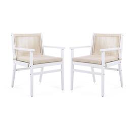 Mondawe - Set of 2 Acacia Wood Patio Armchair with Rope Design Back and Water Repellent Cushion - Beige+White