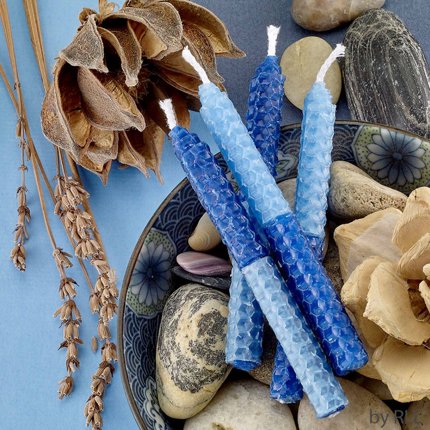 Alt View 1. Rite Lite - Two-Tone Honeycomb Beeswax Hanukkah Candles - 4" - Blue - 45ct - Blue.