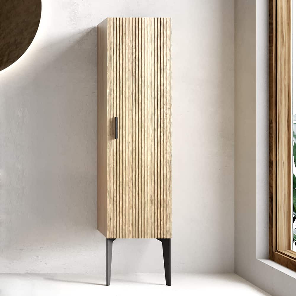 Boyel Living - Striped Matte Black Bathroom Side Cabinet Freestanding Storage Cabinet for Modern Bathroom - Antique Black+Oak