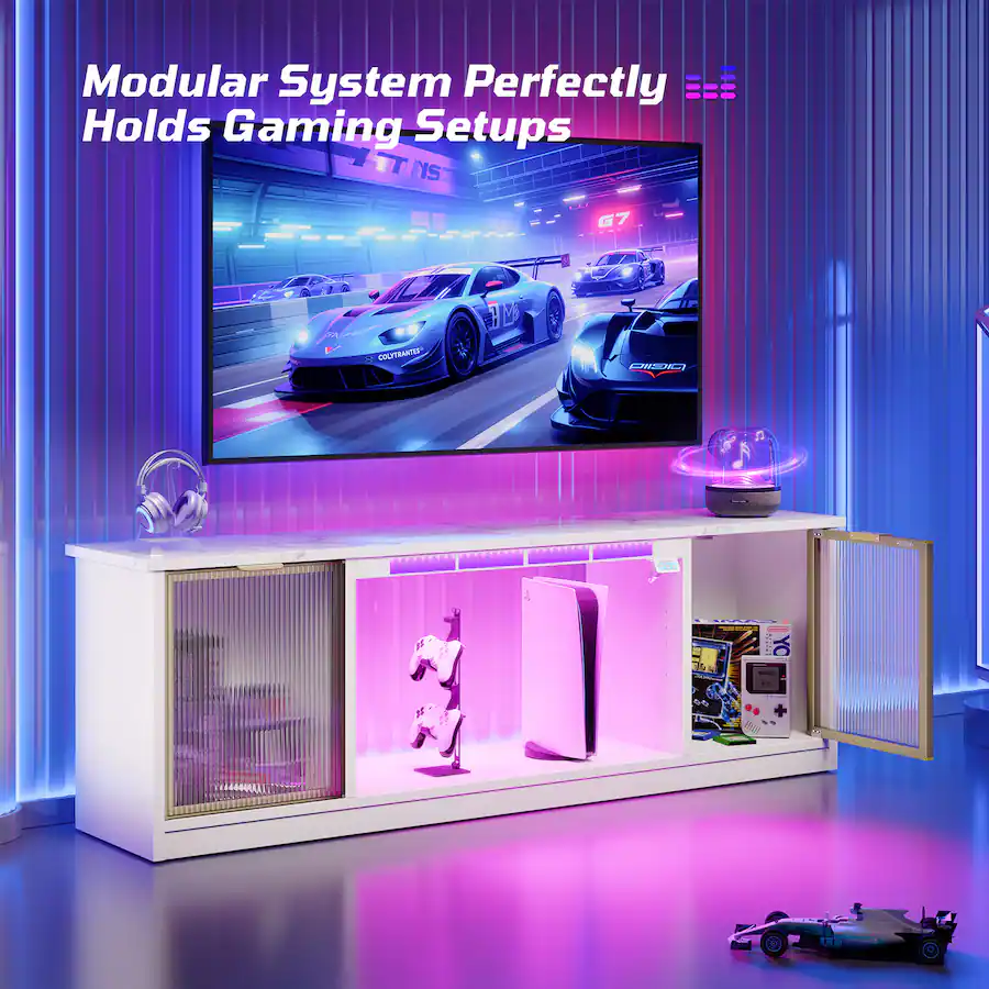 Bestier 57 inch Gaming TV Stand with RGB Music Sync Lights, Aluminum ...