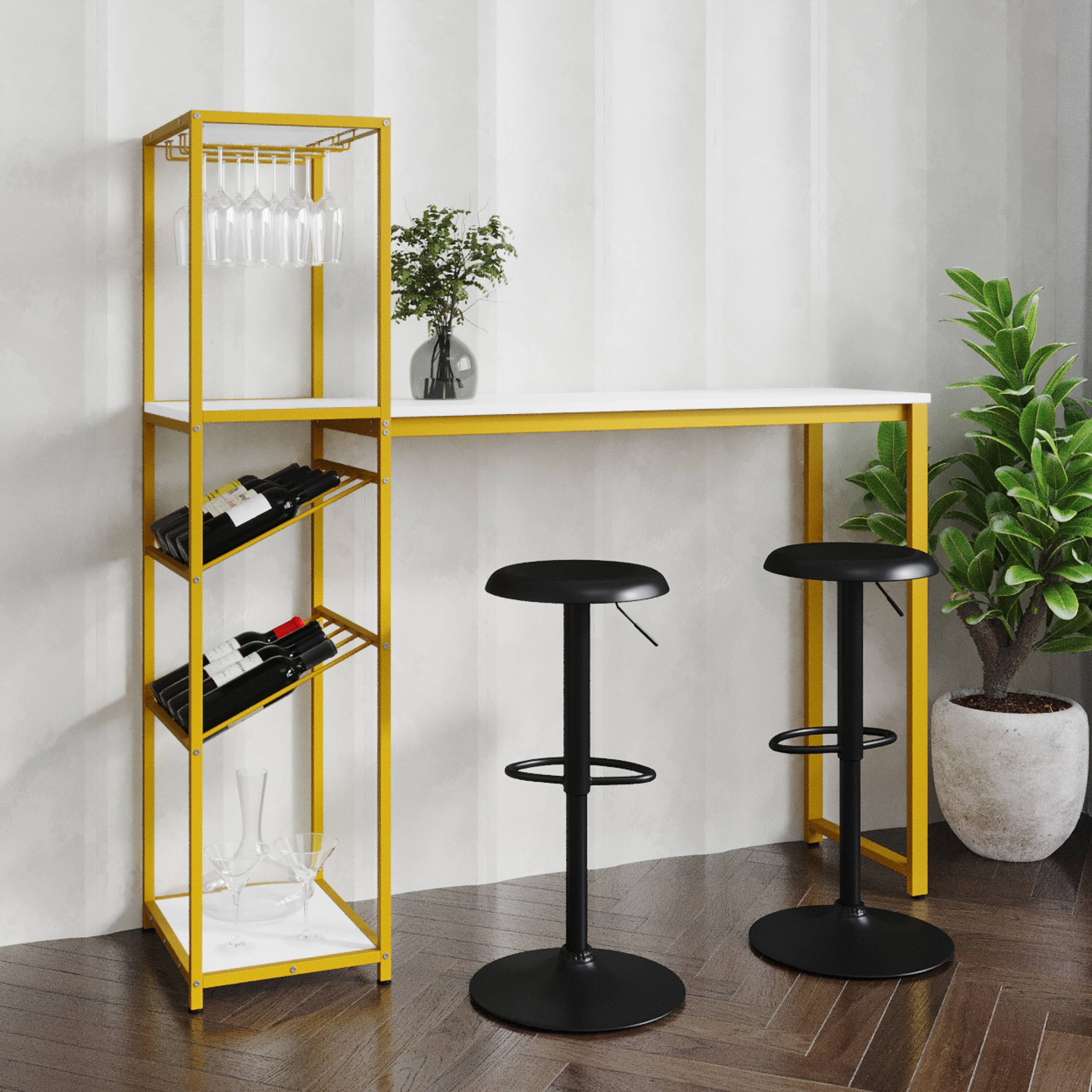 Alt View 3. Emma + Oliver - Modern Freestanding Metal Bar Table with Bottle and Stemware Storage - Marble Top/Gold Frame.