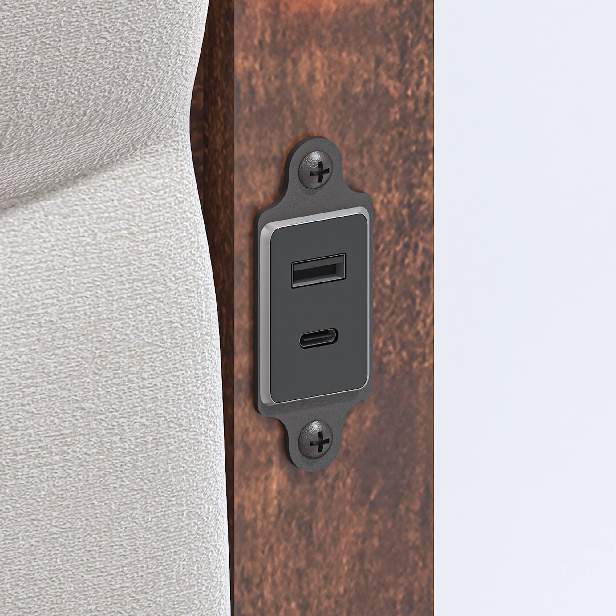 Alt View 10. Ecooso - Queen Size Bed Frame with Upholstered Headboard, Charging Station and LED Lights,No Box Spring Needed, Easy Assembly - Beige.