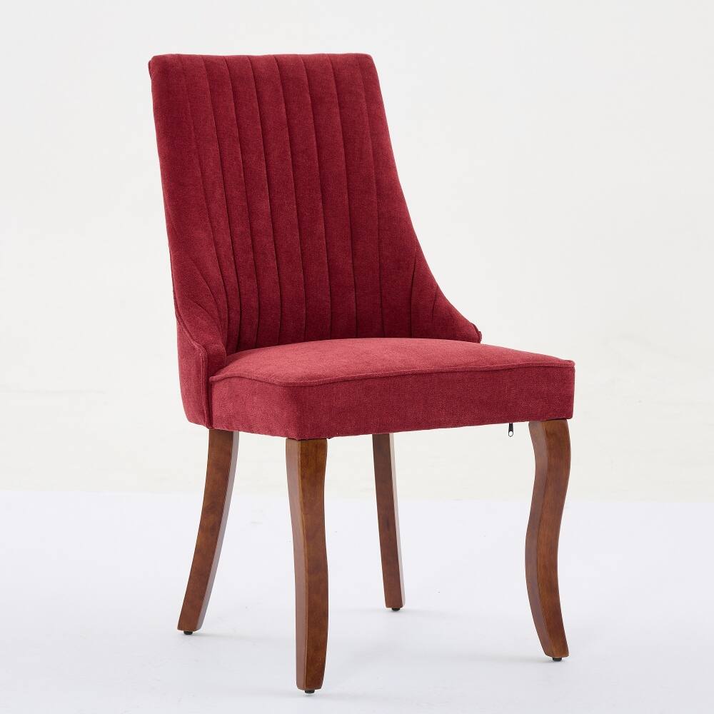 Left. Loheer - Loheer Wine Red Dining Chairs Set of 2 High Back Upholstered Accent Chair with Solid Wood Legs - Wine Red.