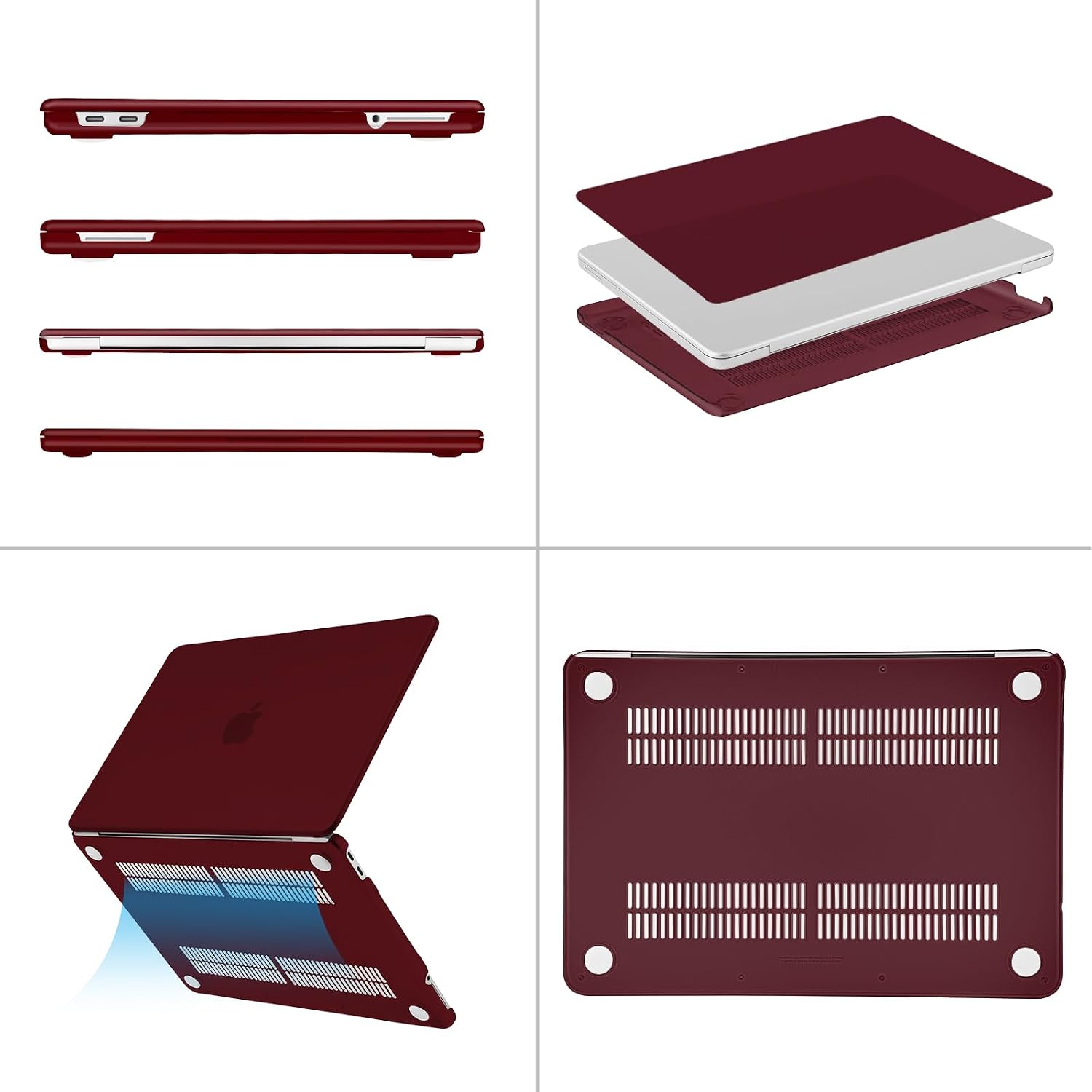 Left. mosiso - For MacBook Neo Case 13 inch 2026 A3404 with A18 Pro Chip, Crack-Resistant Hard Shell&Keyboard Cover&Screen Film&Type C - Burgundy.