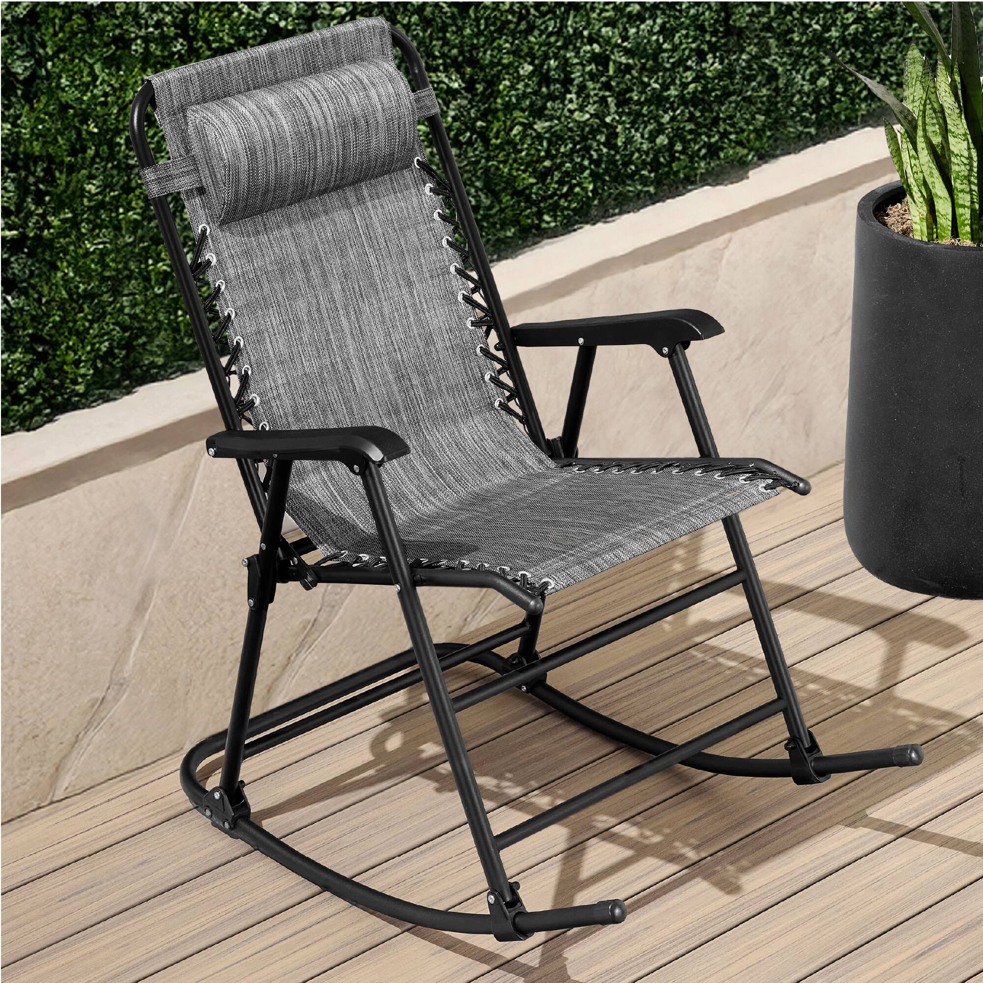 Alt View 6. Best Choice Products - Best Choice Products Folding Outdoor Zero Gravity Rocking Lounge Chair w/ Headrest Pillow - Gray - Gray.