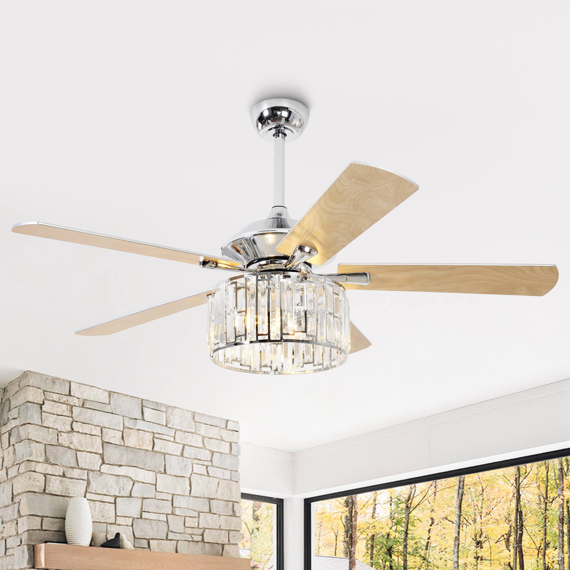 Alt View 2. Parrot Uncle - 52" Modern Chrome Crystal Ceiling Fan with Remote - Chrome.