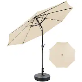 Ainfox - 10FT Solar Lights Patio Umbrella with Tilt Outdoor Umbrella for Garden Deck Backyard Pool Beach Included Base - khaki